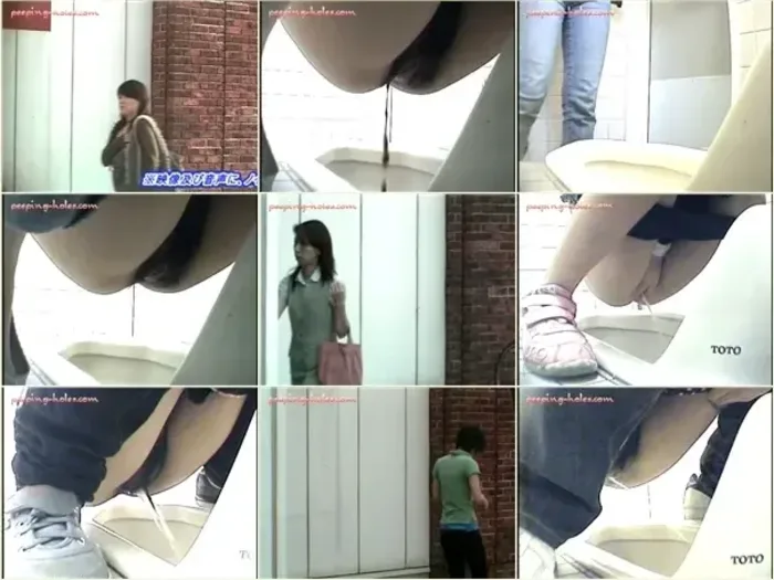 動画を再生:和式トイレの盗撮映像 隠しカメラで覗かれる無防備な女性たち