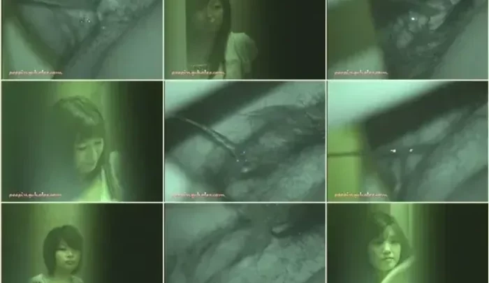 居酒屋トイレ盗撮14 – 覗き穴からの無修正隠し撮り、ナイトビジョンで捉えた便所少女の羞恥